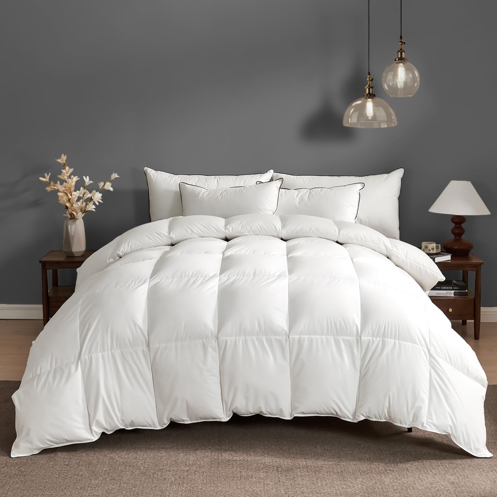 BPC Edredón de Plumón Oca Cama 105 100% Algodón Orgánico, 80% Plumón y 20% Plumas Edredon Nordico Blanco para 4 Estaciones, Edredones Natural de Hotel, Fluffy Medium Down Duvet 200x200 cm,Down Blanket
