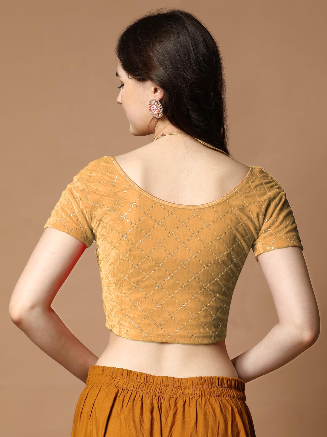 Pujia Mills Women's Velvet Stretchable Blouse (Velvet Chokdi_Chiku_Free Size)