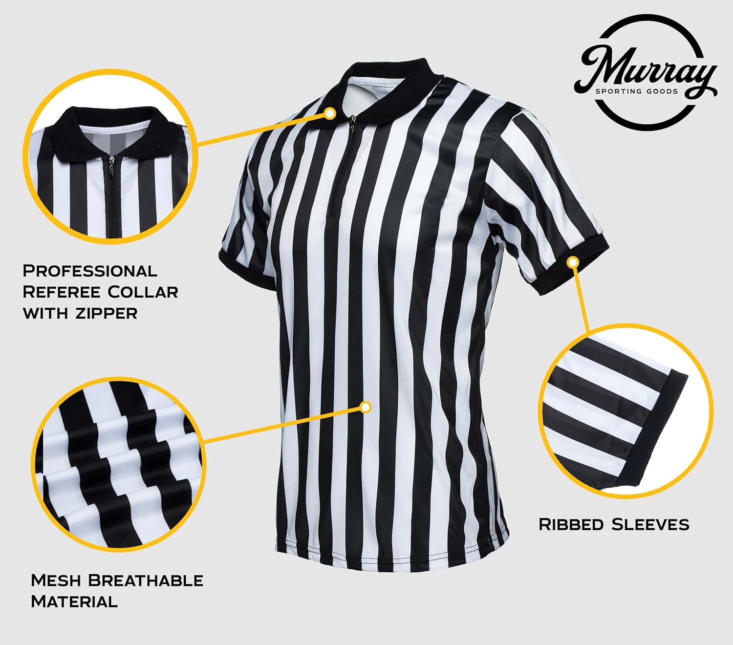 Murray Sporting Goods Men’s Referee Shirt Collared | Official Mens Ref Shirt Jersey Short Sleeve - Football Halloween Costume