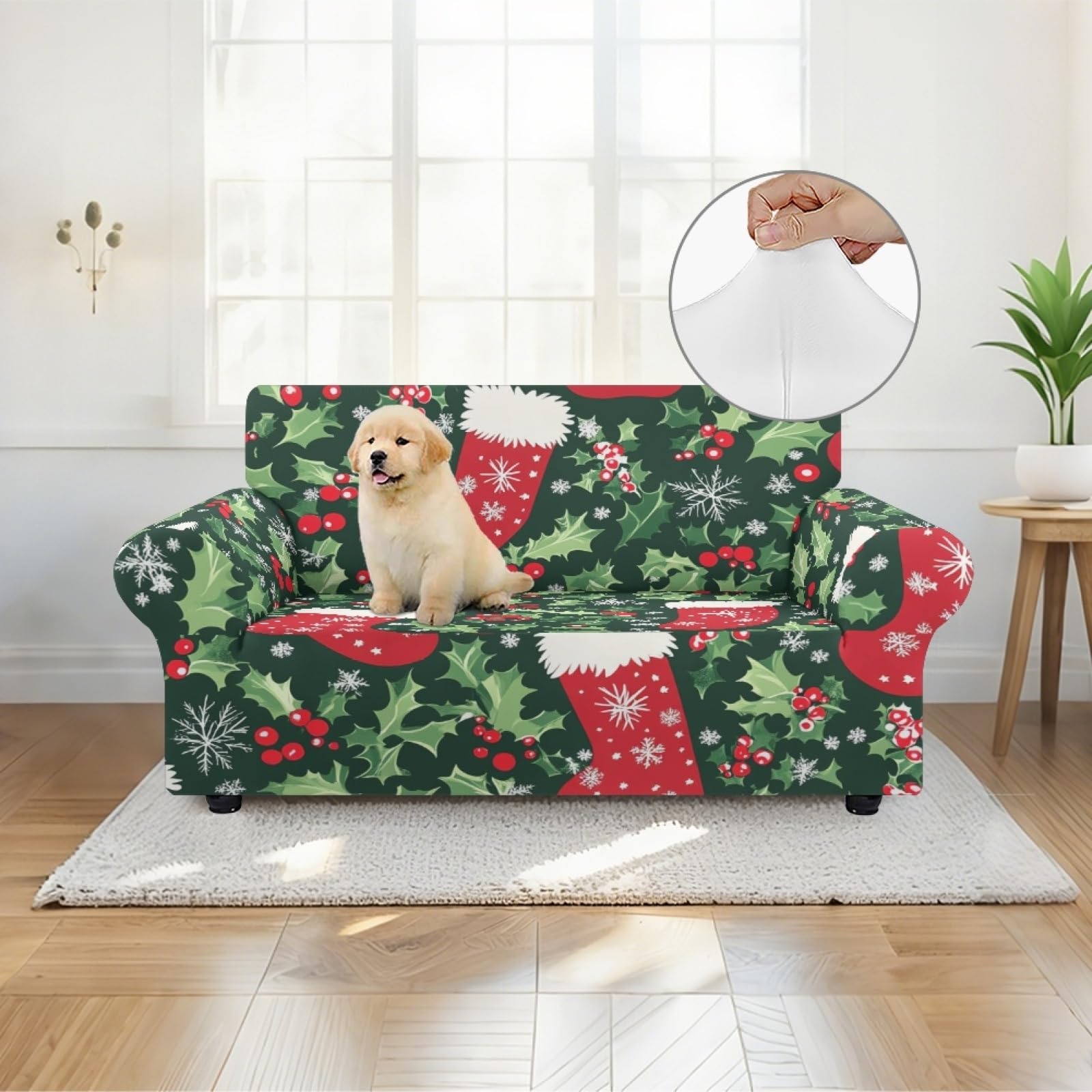 Housse Canape 2 Places Bas De Noël Housse Canapé Extensible 1 Places,avec Accoudoirs,Super Élastique Sofa Cover,Antidérapante,Antisalissure,Lavable