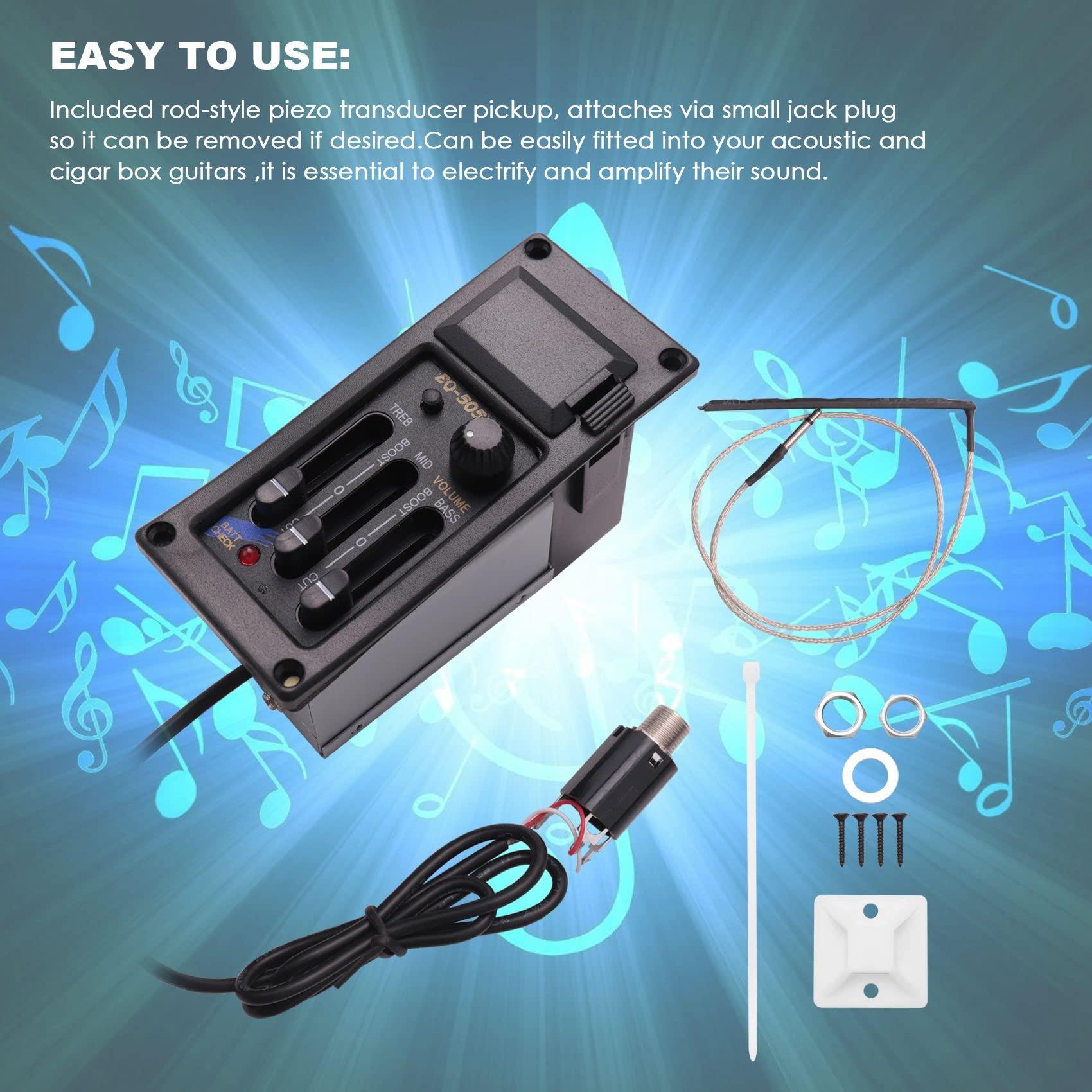 Yindhgdr EQ-505R Acoustic Guitar 3 Band Preamp Amplifier Equalizer Piezo - Image 4