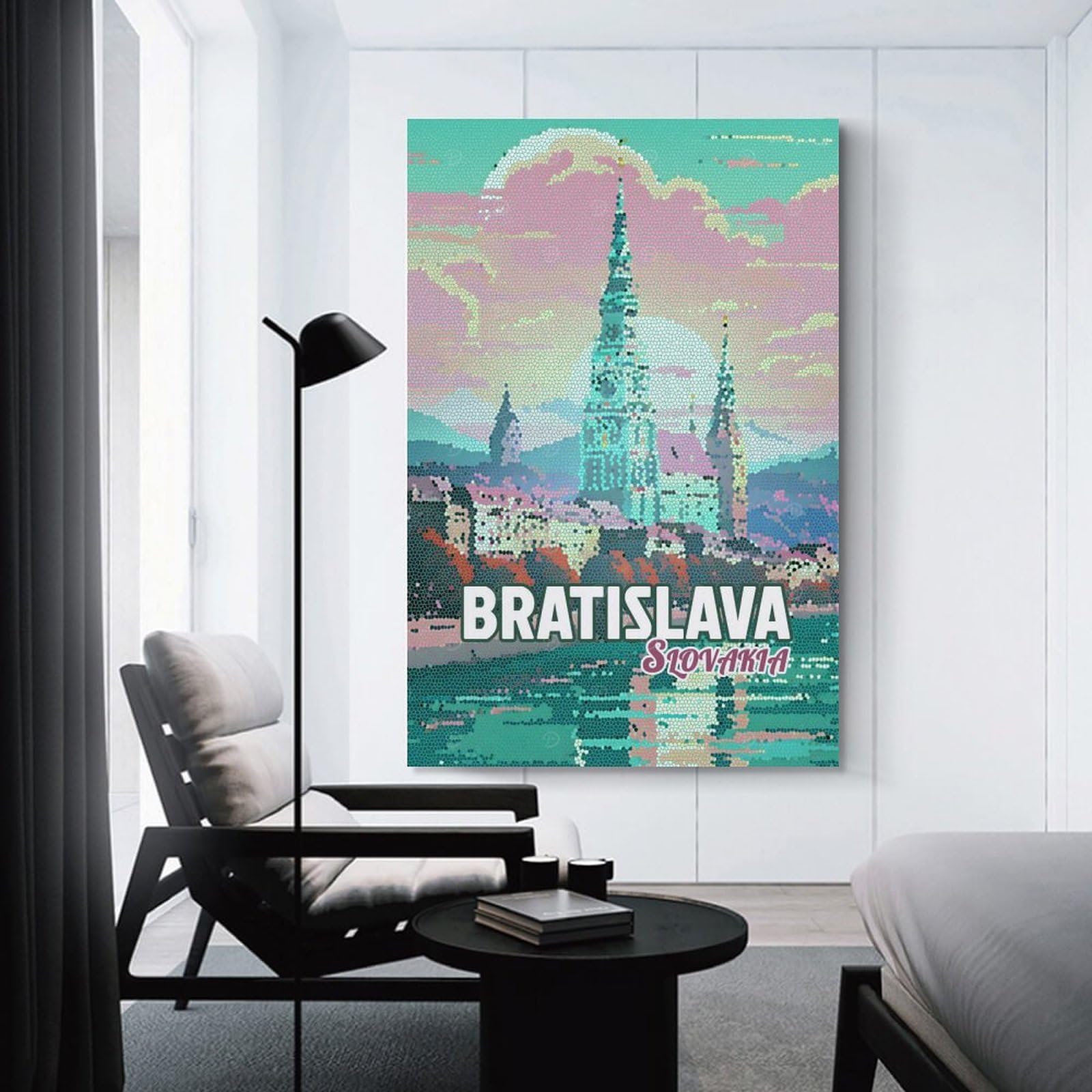 Junmoney Bratislava Slovakia Mosaic Art Canvas Wall Decor, 20x30inch(50x75cm), for Lounge Decor, Bedroom Walls Or Flats, Eye Catching Artwork for Blank Walls