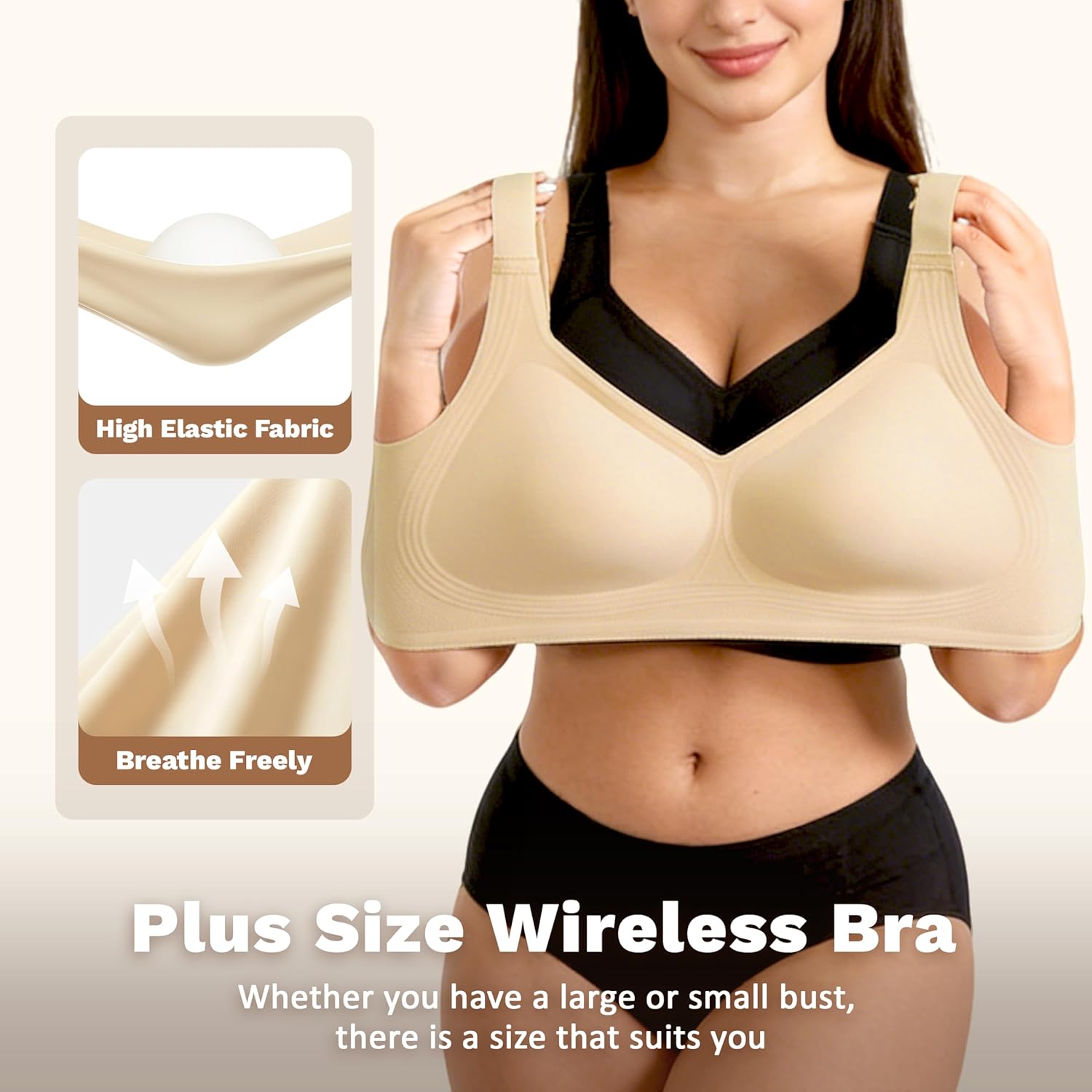 Womens Wireless Bras Push Up Bra Plus Size No Underwire Deep V Bras for Women Full Coverage Back Smoothing Sports Bra