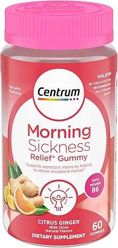 Centrum Gomitas para aliviar las náuseas matutinas, sabor cítrico a jengibre, 60 unidades, suministro para hasta 60 días