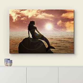 Amazon.co.jp: Wall26® - 海の中の美しい人魚 - キャンバス