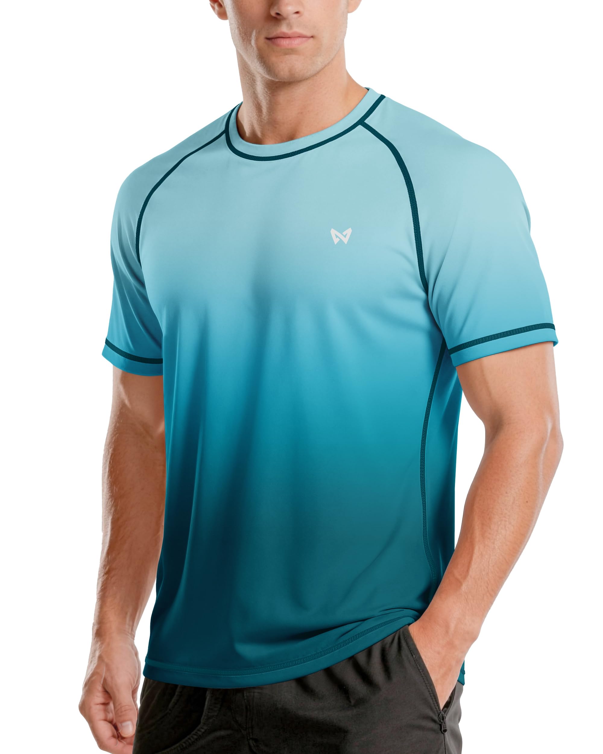 WISMBOX Herren Kurzarm UV-Shirt, UPF 50+ Sonnenschutz Schwimmshirt, Schnelltrocknend & Atmungsaktiv, Rashguard für Surfen, Schwimmen & Strand