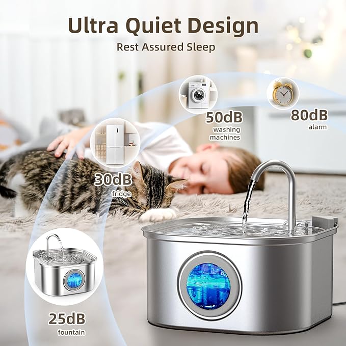 Fuente de Agua para Gatos Casfuy PWS-120 Acero Inoxidable 3.2L miniatura 2