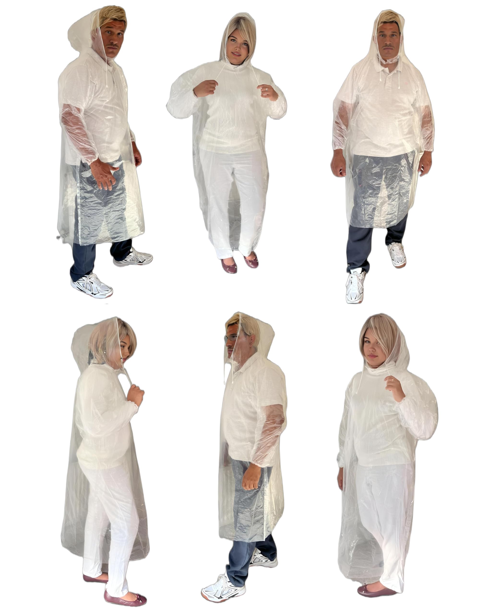 Start And Drive Ltd Unisex Transparent Poncho Rain Coat (Long Sleeve) Waterproof Plastic Adult Size Disposable Ponchos With Hoods, Emergency Raincoats (6)