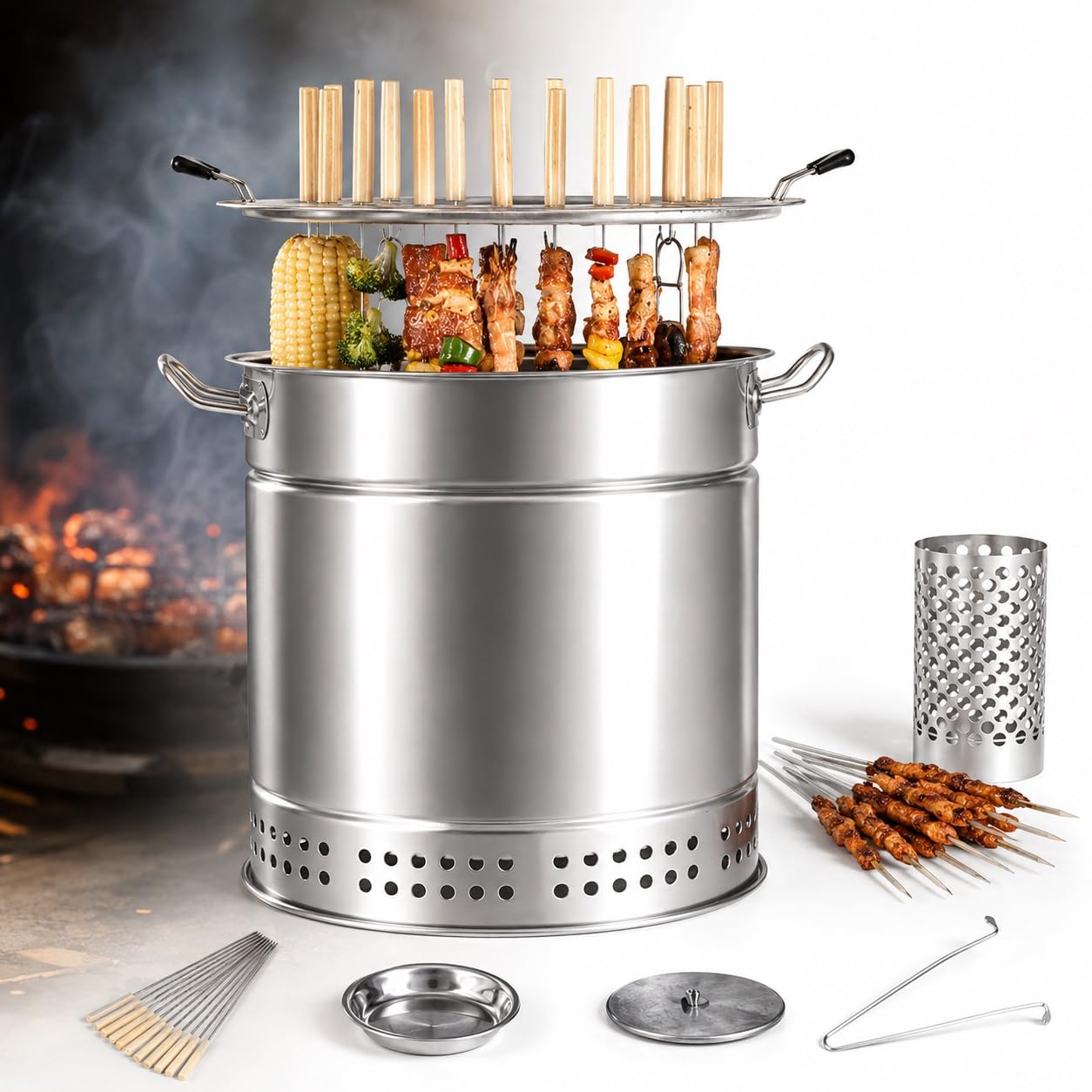 Przenośny Grill W Beczce Ze Stali Nierdzewnej, Bezdymny