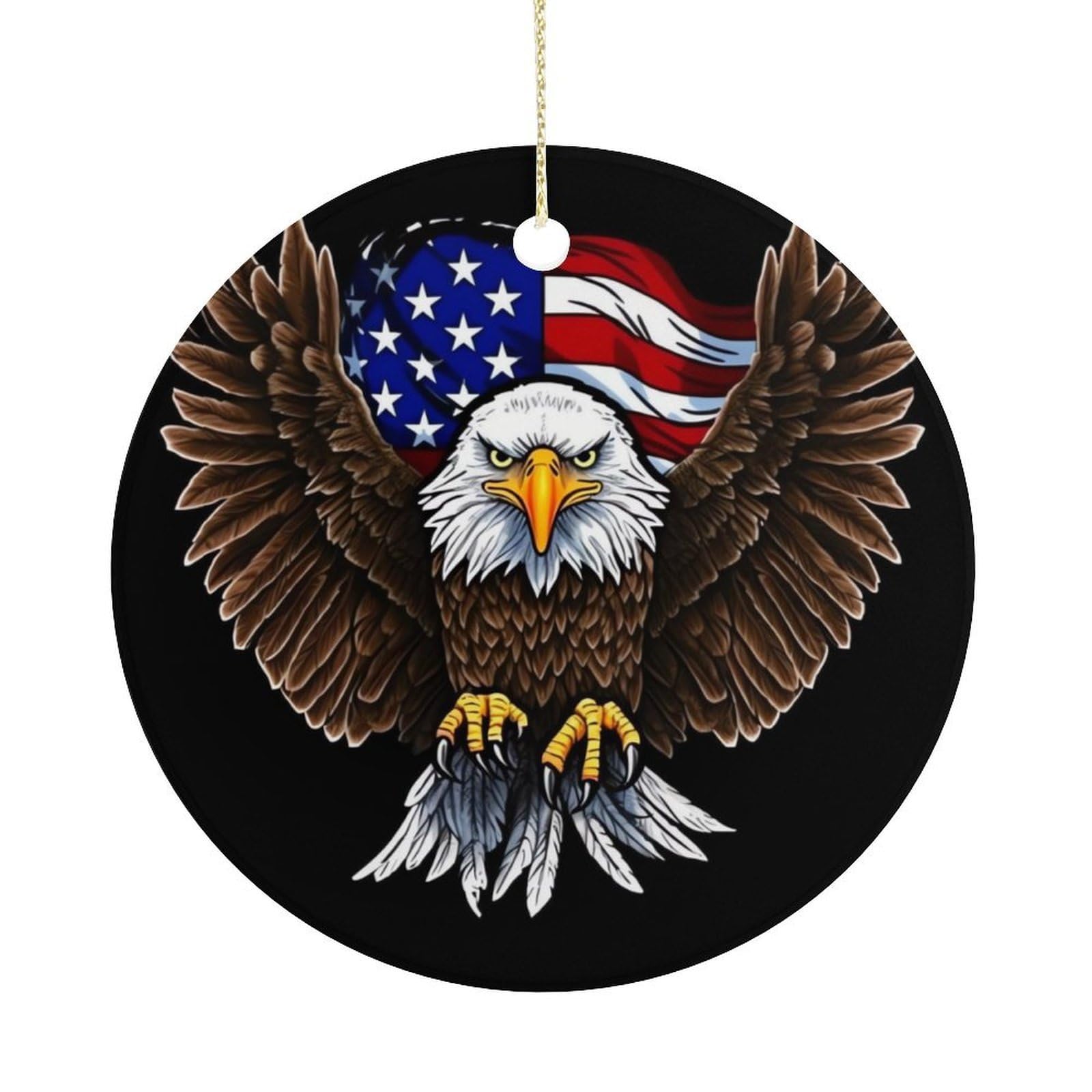 Personalized Christmas Ornaments 2025 Ceramic Hanging USA Flag Patriotic Eagle Ornaments with Gold String Double-Sided Vintage Holiday Decorations for Tree Mantel Tabletop Xmas Party Favors
