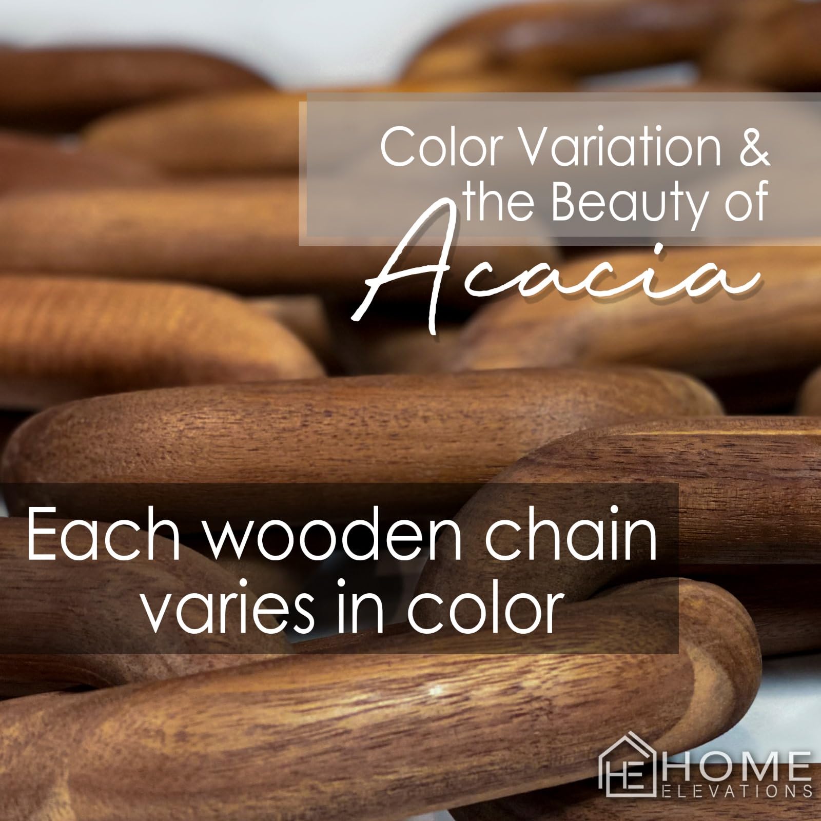 Acacia Wood Chain Link Decor- Brown with Subtle Red Undertone Decorative Chain Links for Coffee Table, Book Shelves, & Racks - Modern Rustic Home Decor Gift Ideas for Housewarming & Wedding
