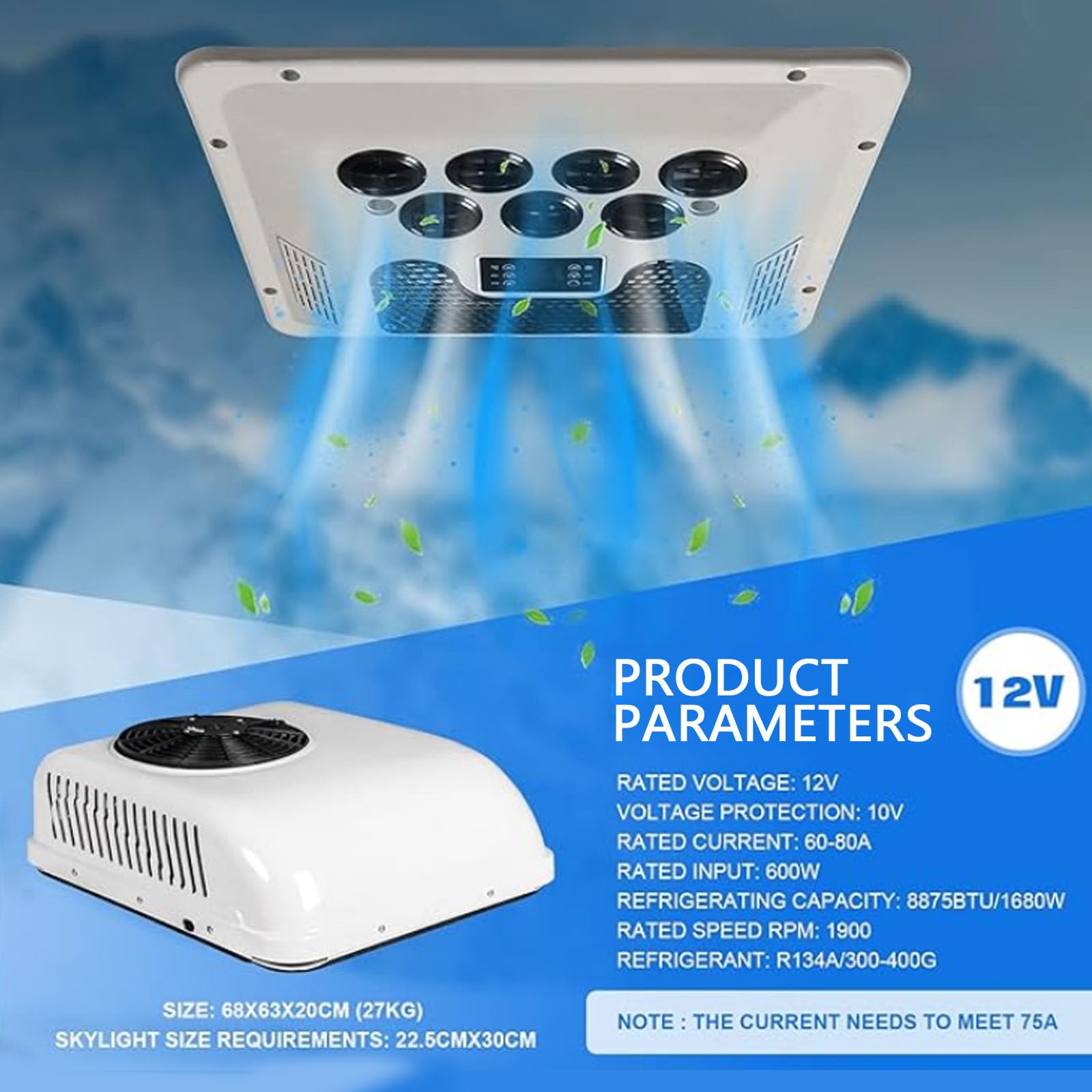 Climatizzatore Da Tetto Per Camper, Doppia Funzione Calda E Fredda, 12 V/24 V, Condizionatore Da Tetto Universale Per Camper, Regolazione Della Conversione Di Frequenza, Bassa Rumorosità,12V