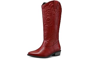 Embroidered Western Pointed Toe "Red Cowgirl Boots" for Women