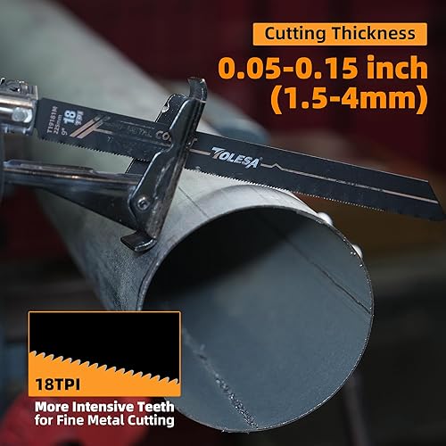 Miniatura 5 de TOLESA Hojas de sierra sawzall bimetálicas para corte de metal de 9 pulgadas y 18 Tpi, hojas de sierra recíproca M42 con cobalto para corte fino de