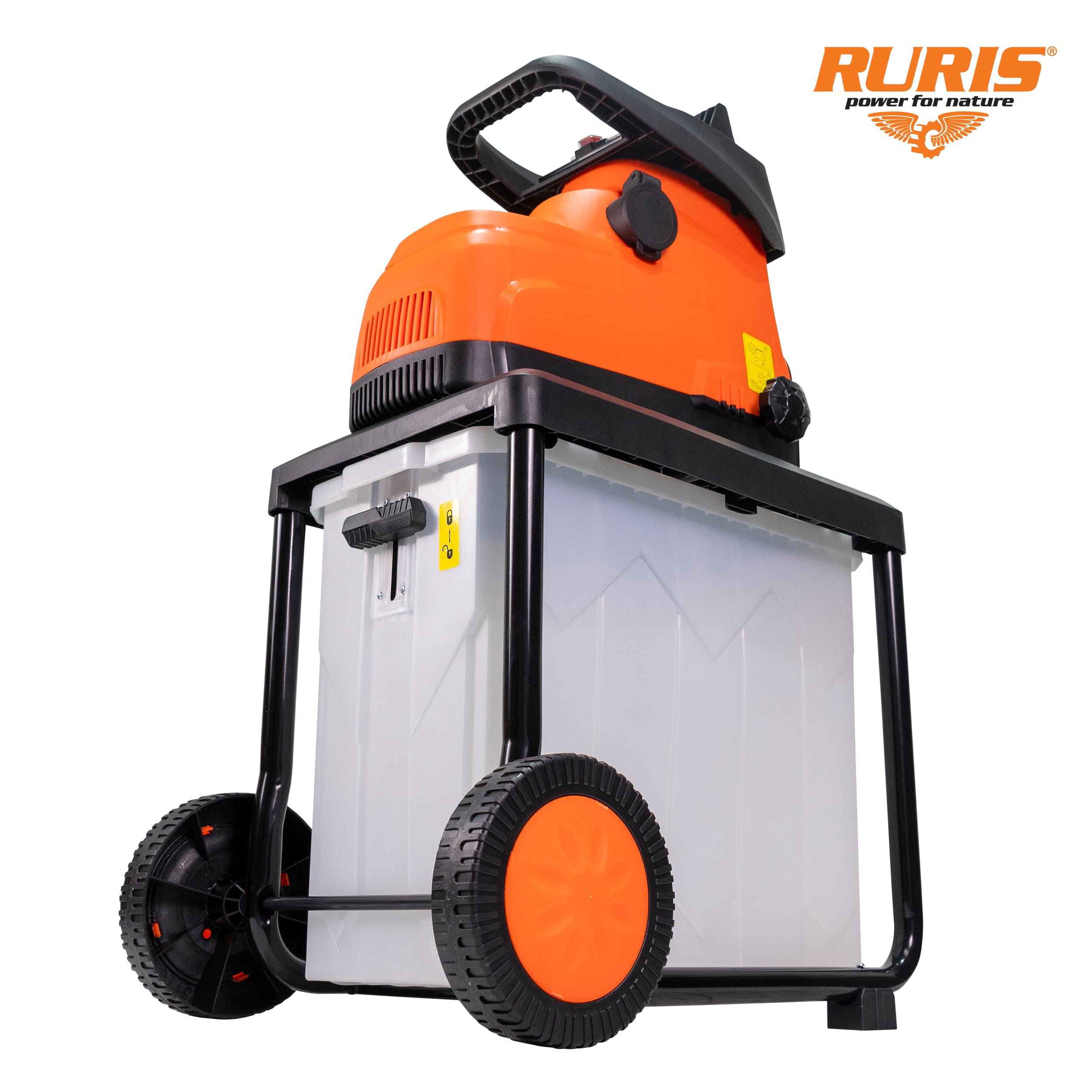 RURIS ST200s Broyeur de Végétaux Électrique 2800W 45 mm Bac 60L | Se verrouille automatiquement au bac de 60 L fermé pour une sécurité maximale