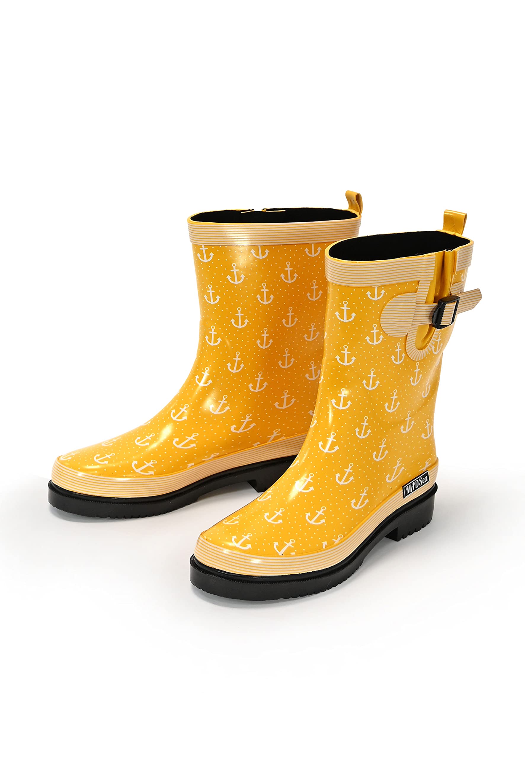 MADSea Botas de agua para mujer Ocean Anchor de media caña | Botas de lluvia impermeables con pliegue elástico para jardín con diseño de ancla