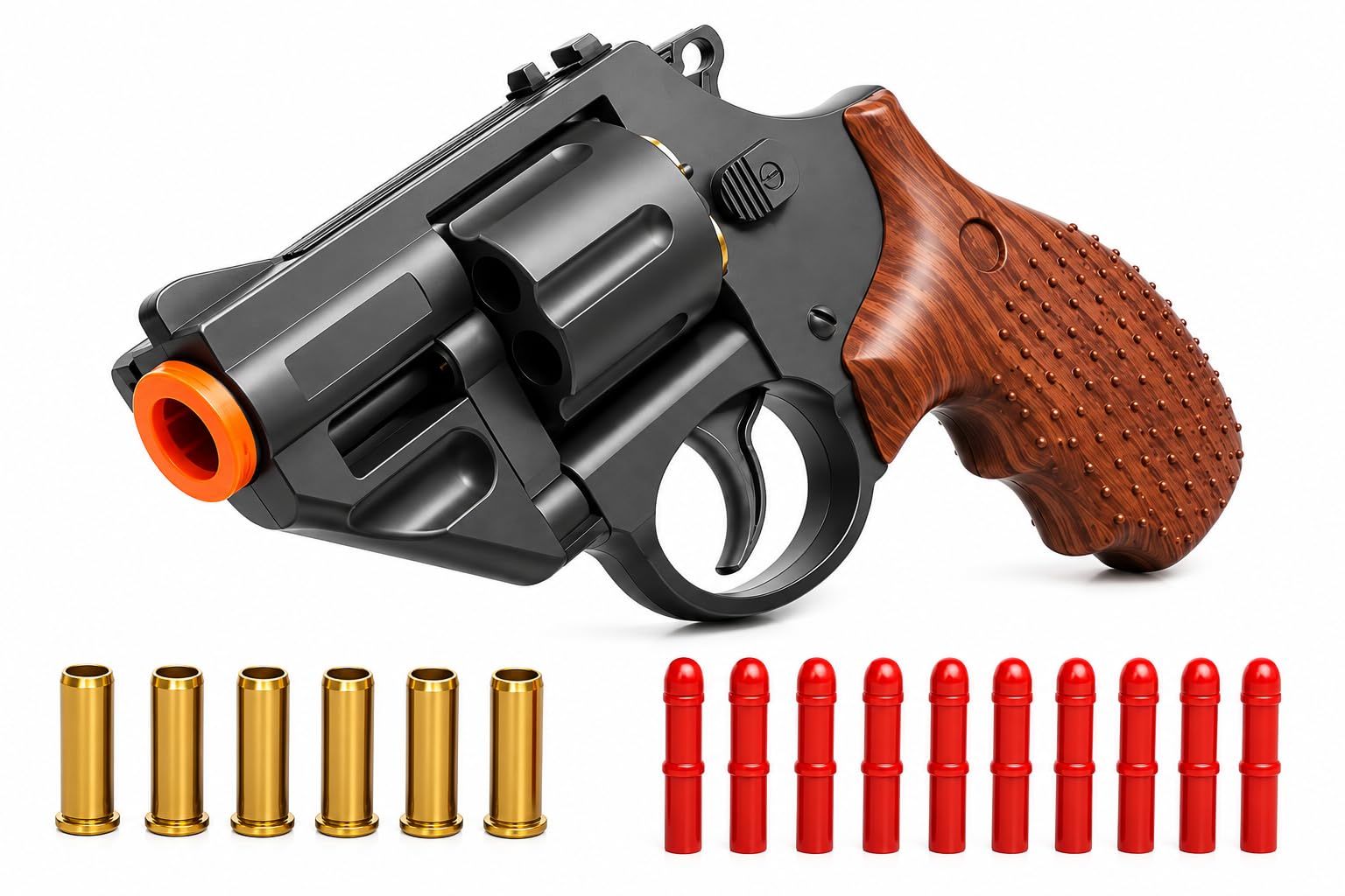 TOYPAPA Revolver Gun Toy for Boys | Airsoft Gun Pistol Semi Automatic | 12 Bullet Shell' and 50 Bullets Included(Brown+Black)-picture-23
