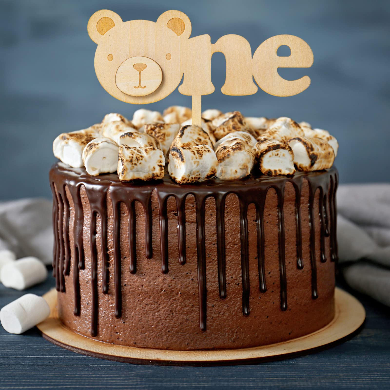 Decoración Para Tarta De Cumpleaños 'Bear One' - Oso Con Purpurina Dorada, Tema Bosque/Camping, Para Primer Cumpleaños
