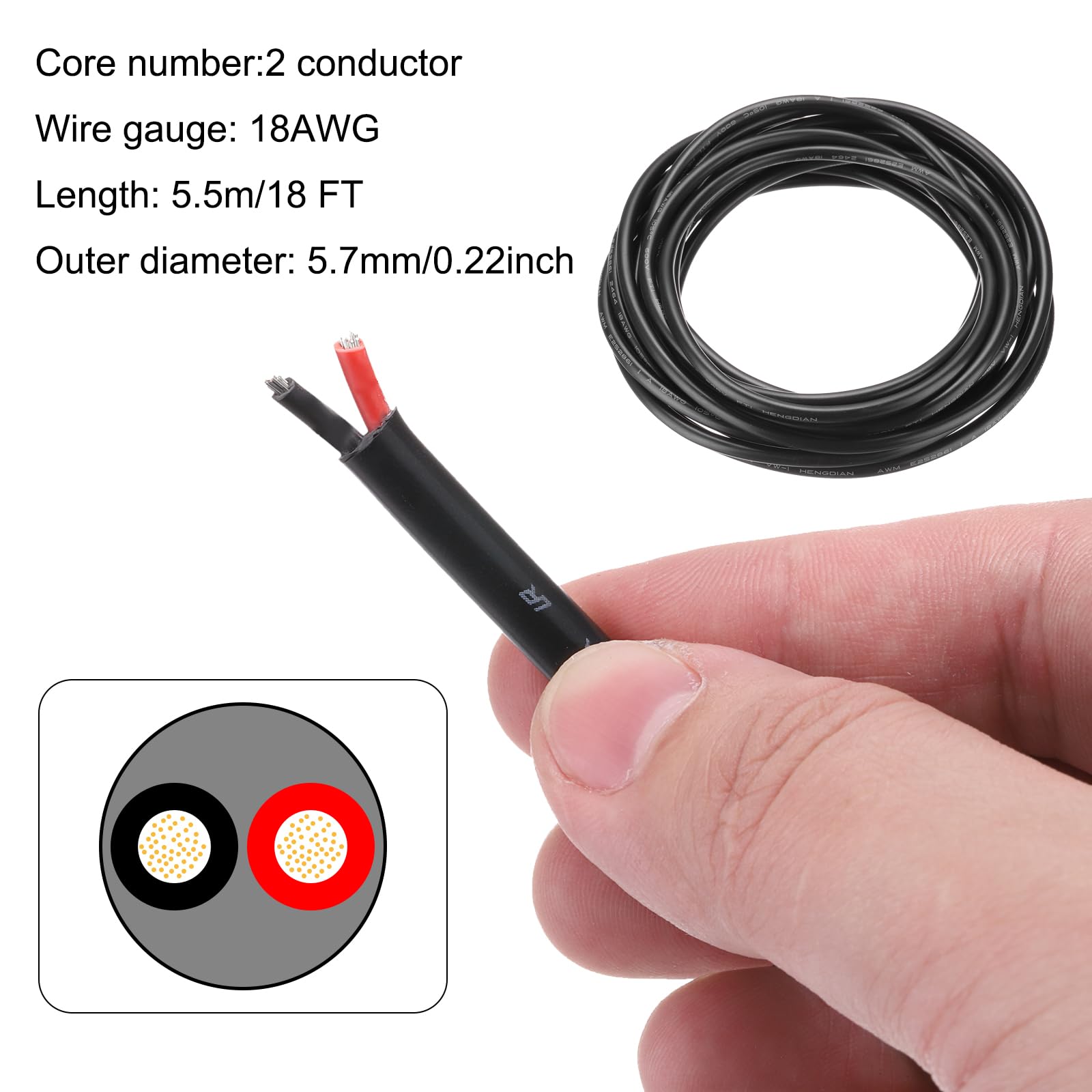 DMiotech 18AWG 18/2 2 Core CNC Wire (13 FT) UL2464 Tinned Copper Core 18 Gauge Cable Speaker Wire Electrical Wire Extension Cord for CNC Router Machine,Electrical Appliance - Image 2