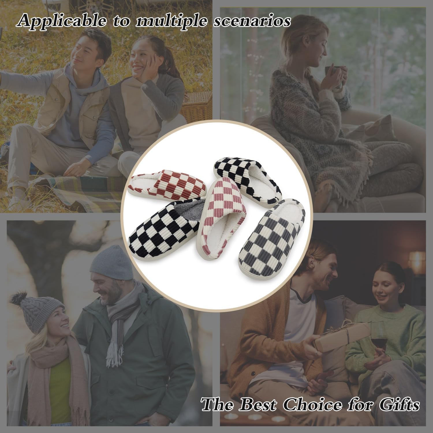 Women House Fuzzy Slippers - Plaid Scuff Checkered Slip-on Memory Foam Indoor Outdoor Comfortable Soft Slides - Image 6