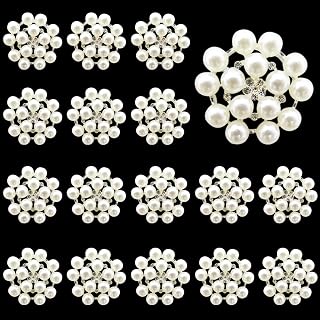Honbay 20PCS Flatback Rhinestone Pearl Flower Embellishments Crystal Pearl Button Brooches for Wedding Party Bouquets,Brooches, Shoes, Bags, Dress Decoration