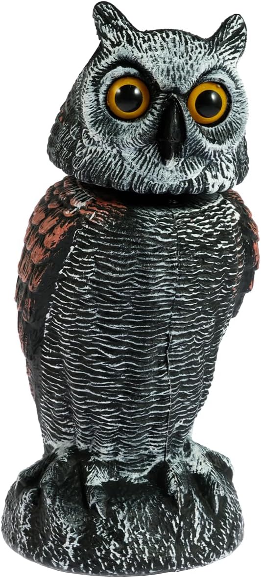 Realistic Owl Decoy Statue with 360° Rotating Head Lifelike Simulation