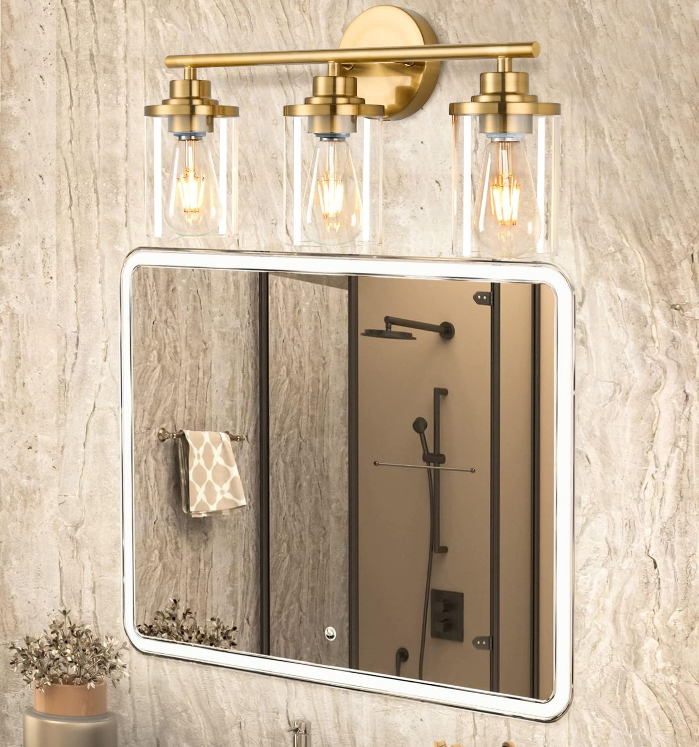 Bathroom Light Fixtures,Vanity Lights Over Mirror,Brushed Gold Vanity Light for Bathroom,20'' Brass Gold 3-Light Modern Bath Light