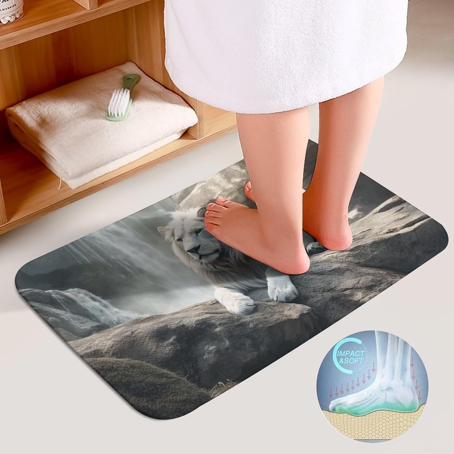 Anti-Skid Floor Mats 3 Piece Set,Lion on Rock Printed Coral Fleece Bathroom Mats U-Shaped Contour Mat Toilet Seat Cover for Bathroom, Tub, Shower, Kitchen 19.7"x31.5"