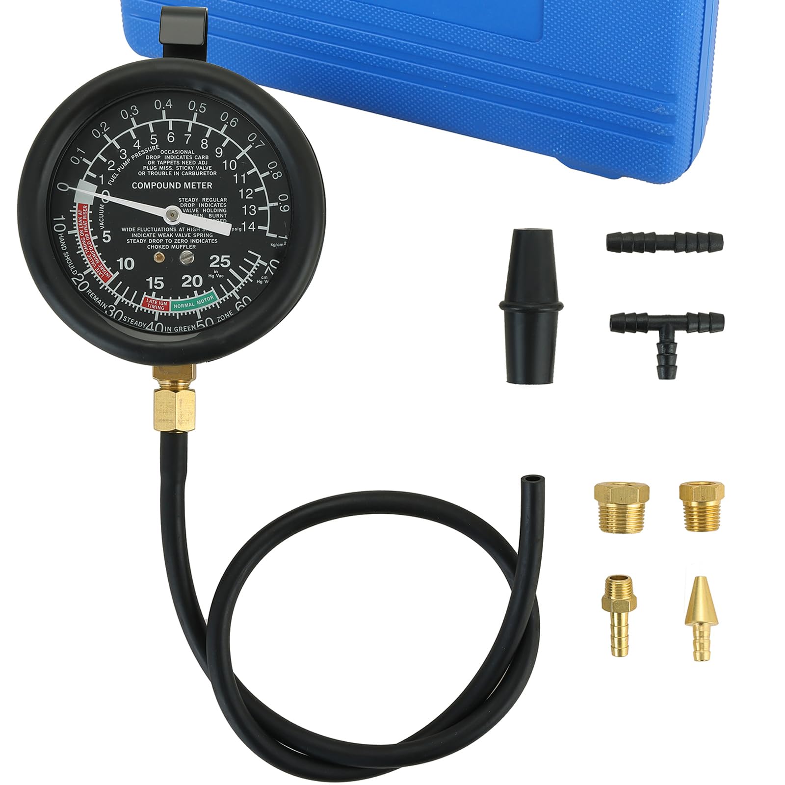Fuel Pump and Vacuum Tester Gauge | Vacuum and Fuel Pump Tester Gauge Kit Carburetor Pressure Fuel Pressure Tester Kit Automotive Vacuum Gauge (Blue)