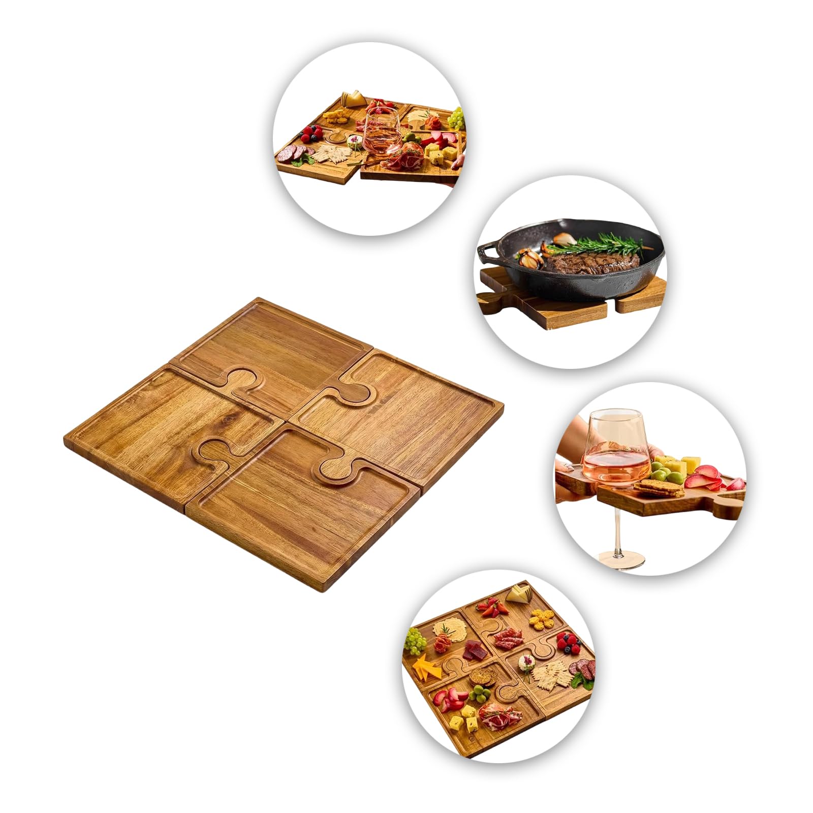 Juego de 4 tablas de embutidos de madera de fácil montaje, perfecto para entretenimiento y presentaciones, bandeja ideal para servir queso, carne, frutas y aire acondicionado