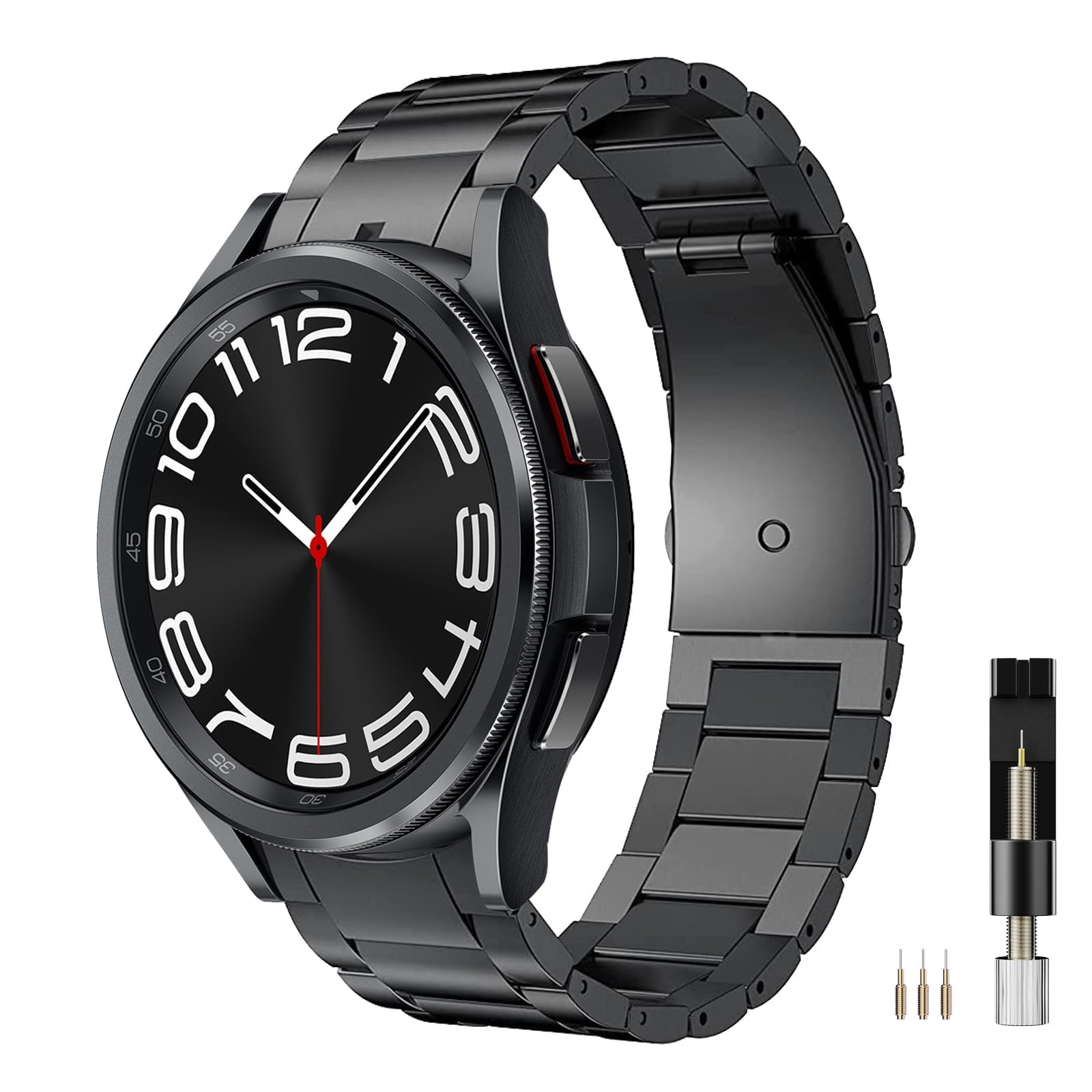 Miimall Kompatibel mit Samsung Galaxy Watch 7/FE/6/5/5 Pro/4 Armband 40mm 44mm 45mm, Titanstahl Metall Doppelte Faltschließe Verstellbares Armbänder für Galaxy Watch 6 Classic 43mm 47mm-Schwarz