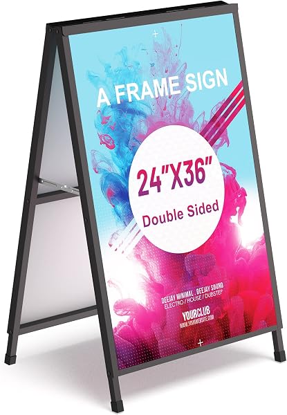 Relx 24x36 Inch A Frame Sign, Double-Sided Metal Sandwich Board, Heavy Duty Slide-in Sidewalk Signs for Outdoor Street A