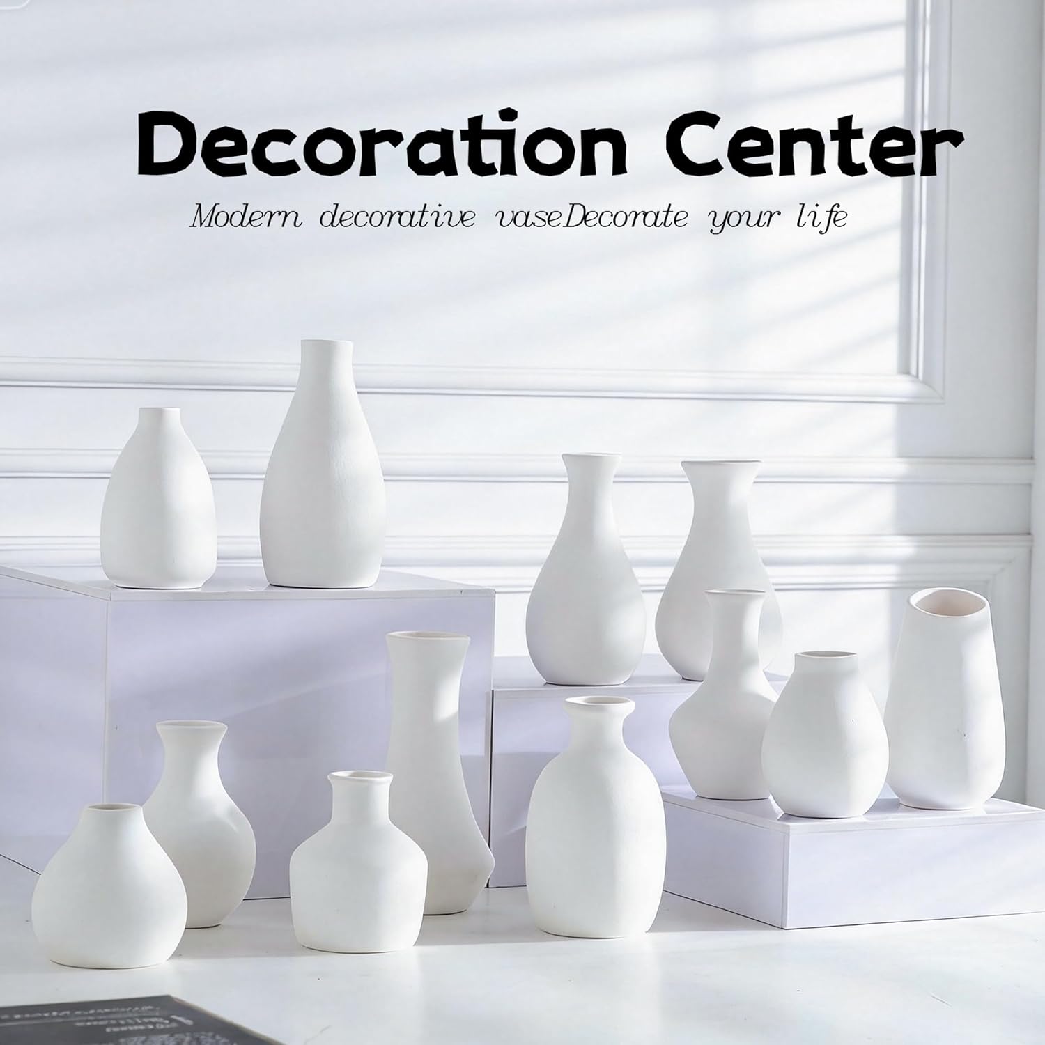 White Bud Vases Set of 12, Small Ceramic Vase in Bulk, Mini Pottery Vases for Pampas Grass Clay Vase for Wedding Table Centerpieces Decoration Modern Boho Rustic Home Decor DIY Gift