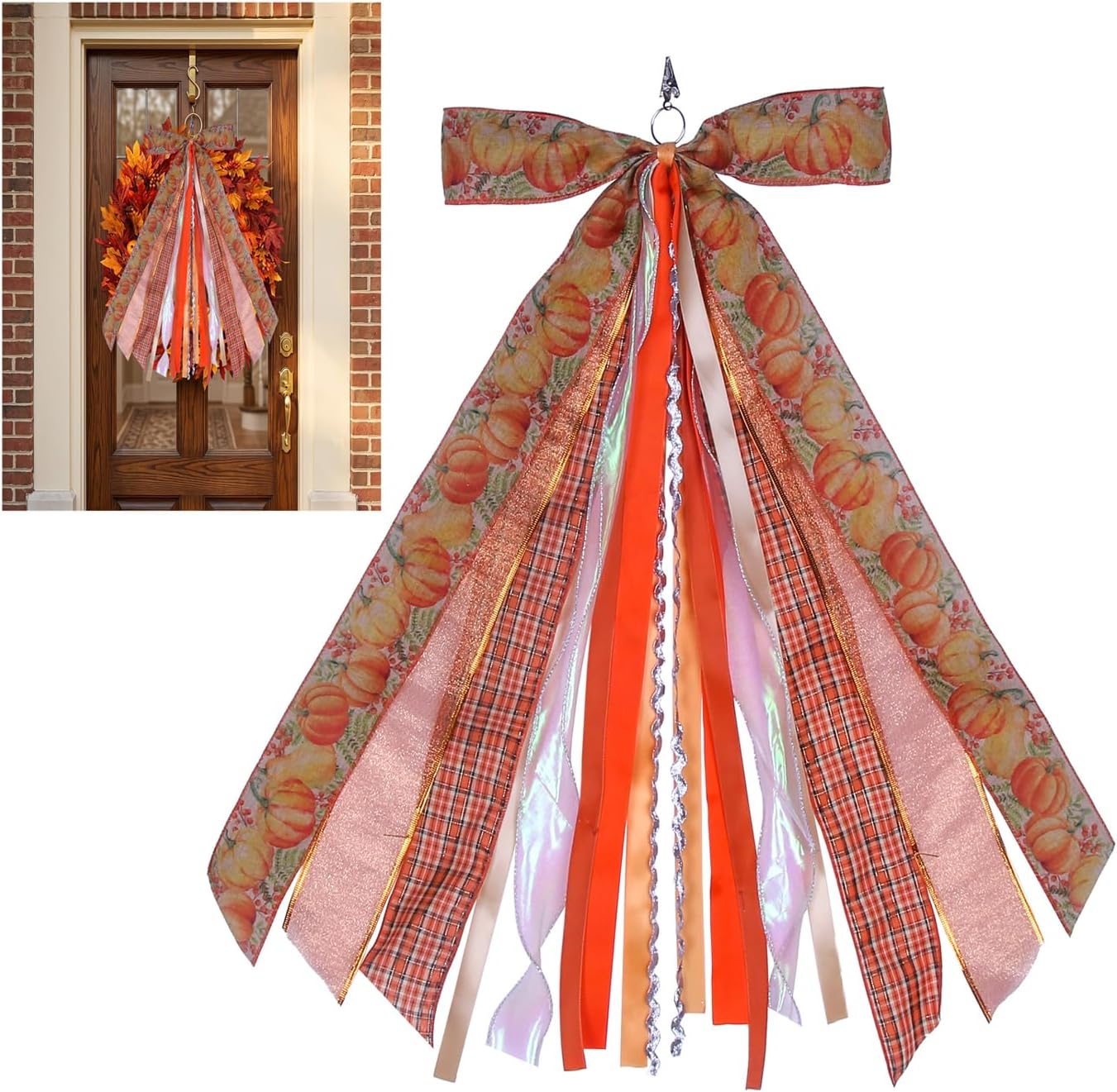Fall Wreath Sash Autumn Wreath Bow, 12 * 23.6" Thanksgiving Bow Decorations