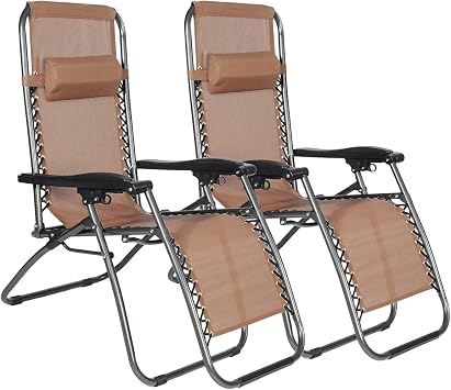 Zero Gravity Chairs Set of 2, Reclining Outdoor Lounge Patio Chairs for Garden Beach Pool, Brown