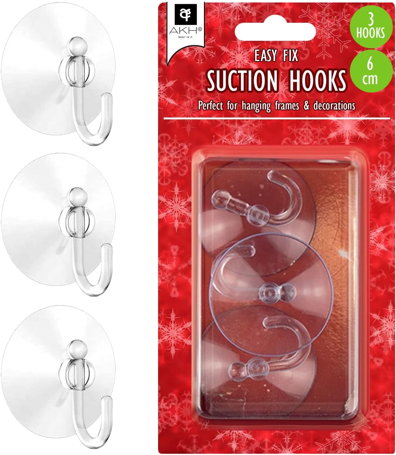 AKH® Large Suction Hooks Pack of 3 60 mm (2.4") Rubber Sucker Pads with Plastic Hook