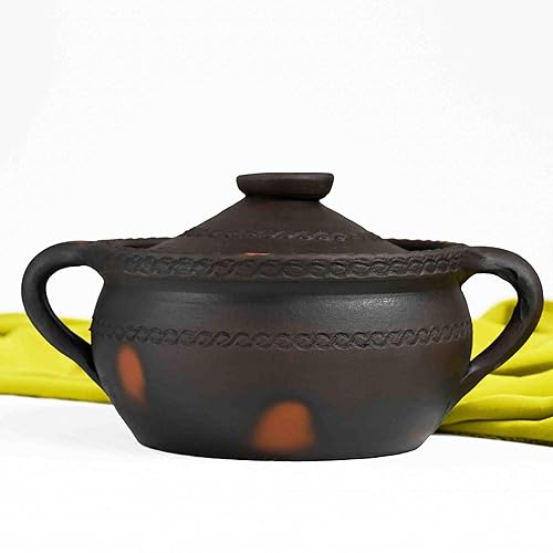 Miniatura 3 de High Wind Flamed Dark Primitive Cooking Pot - Pre Seasoned - Made from Fire Clay Compact Design for Stove Top and Open Fire