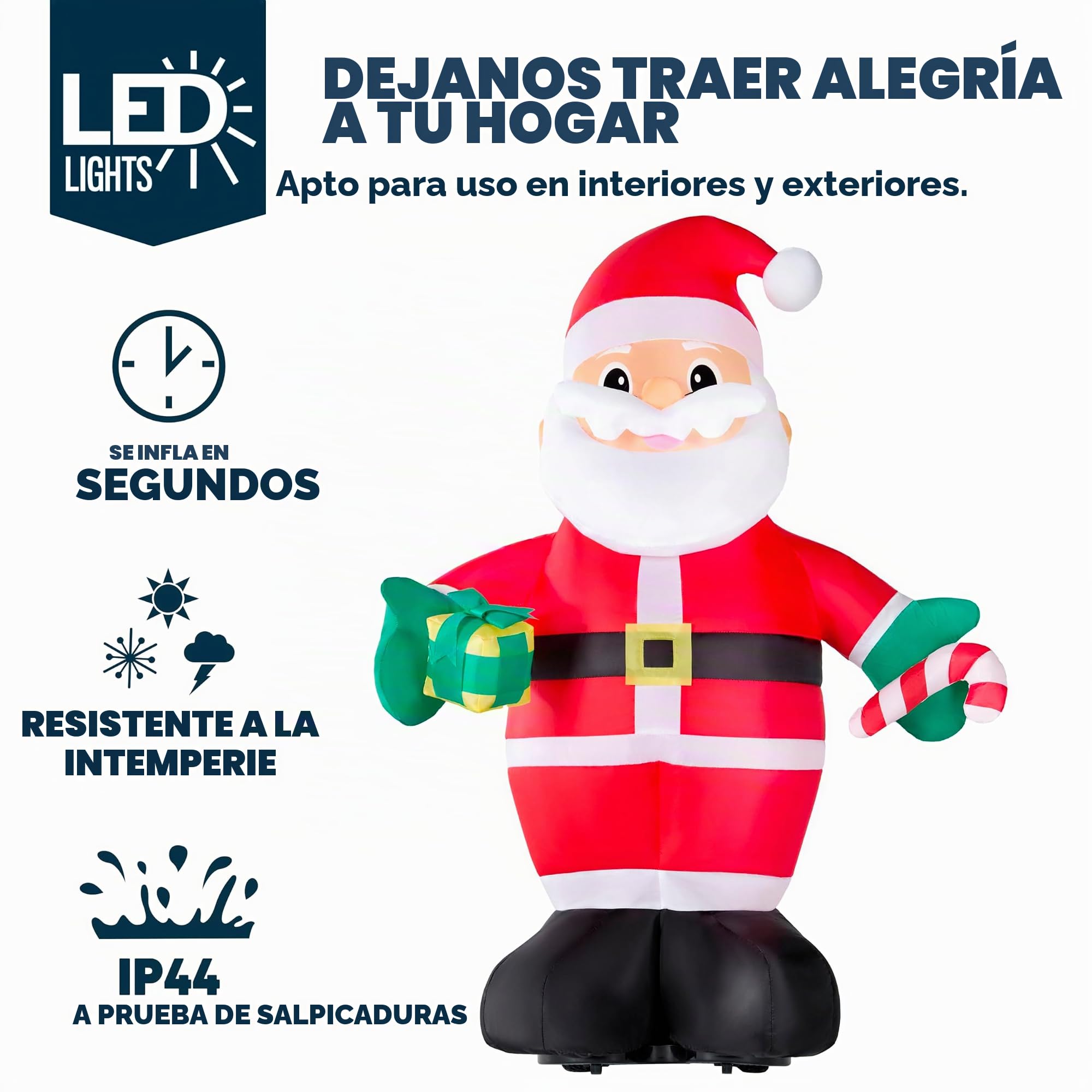 JOYIN Papá Noel inflable de Navidad de 3 pies de alto, Papá Noel inflable con control remoto con rotación de 360°, hacia adelante y hacia atrás, recargable para caminar con LED integrado y música para