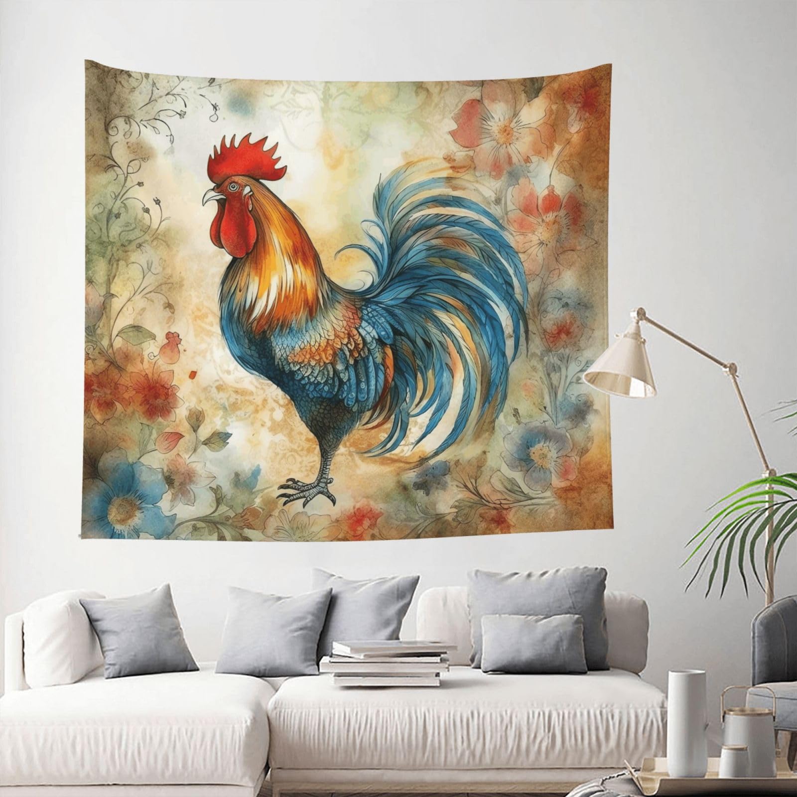 Tapestry 153 X 130 CM Inches Wall Hanging for Living Room Flowers and Rooster Tapestrys Home Decor Soft Aesthetic Tapestries Hanging Decor Blanket Wall Tapestry for Bedroom Dorm Indoor Outdoor