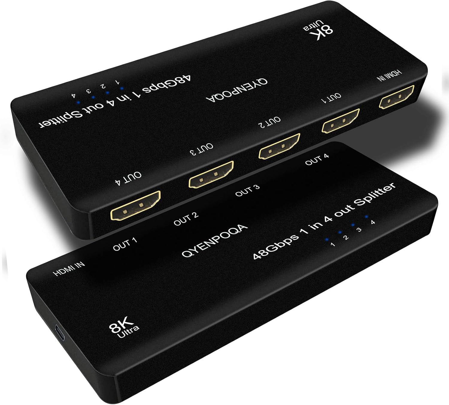 8K@60 Hz HDMI Splitter 1 in 4 Out 1x4 Power HDMI Splitter 4 Ports 1 in 4 Out 4 Ports HDMI 2.0 Adapter for HDTV 3D Ultra high Definition HDTV Splitters (8K 1 in 4)