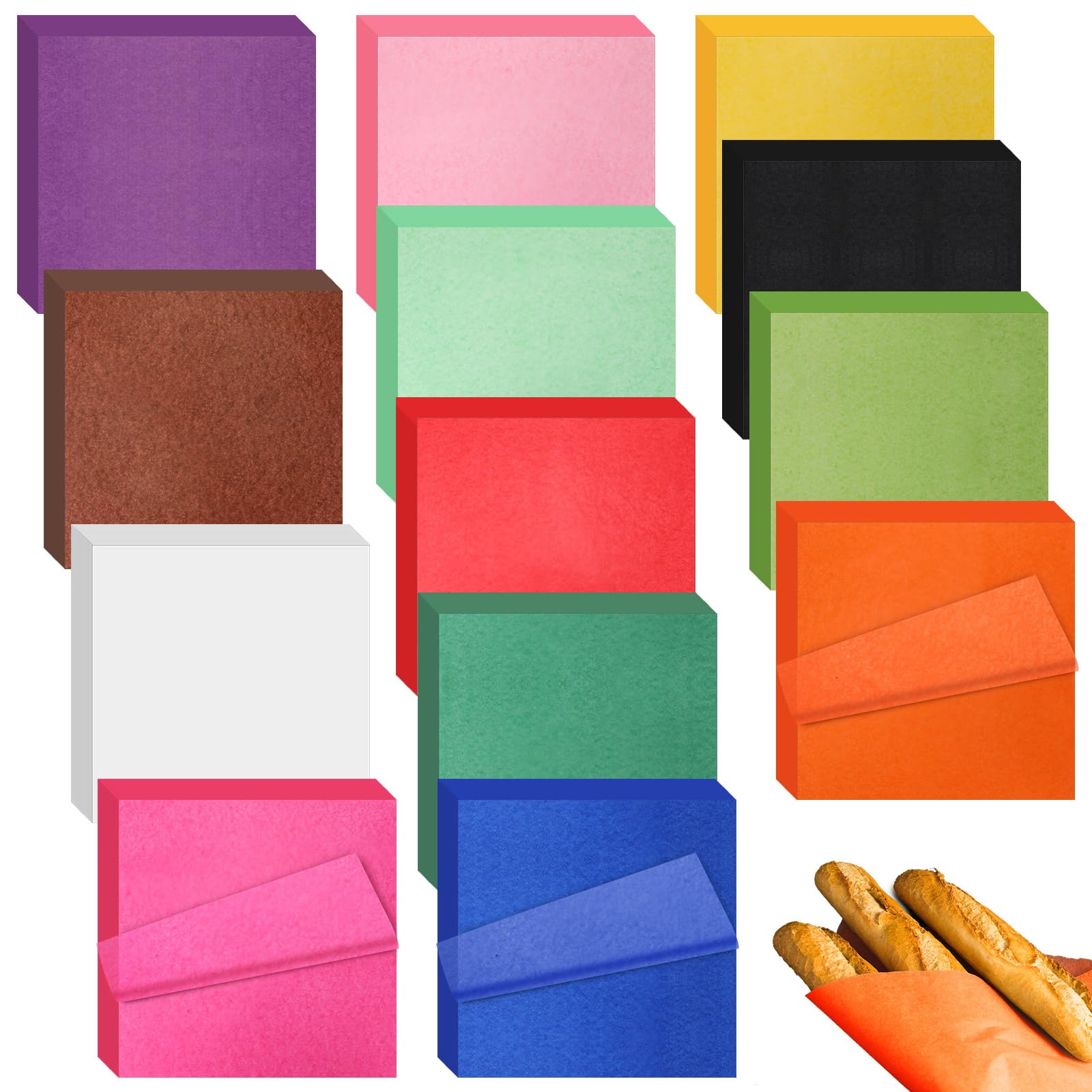 Qilery 1040 Sheets Deli Paper Assorted Color Origami Waterproof Sandwich Packaging Paper Sheet 12" x 12" No Wax Oil Proof Light Transmission for
