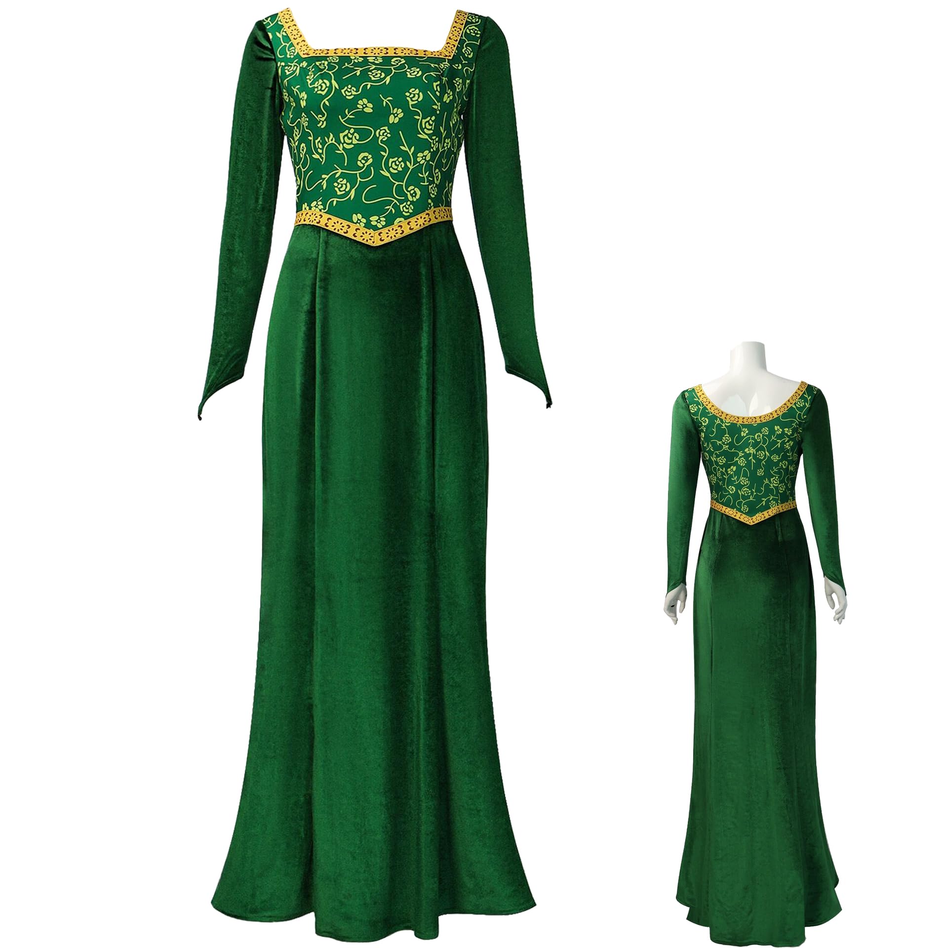 AYYOHON Fiona Costume Women Princess Fiona Dress Adult Long Sleeves Gown Dress with Headband Halloween Cosplay Party Outfit L