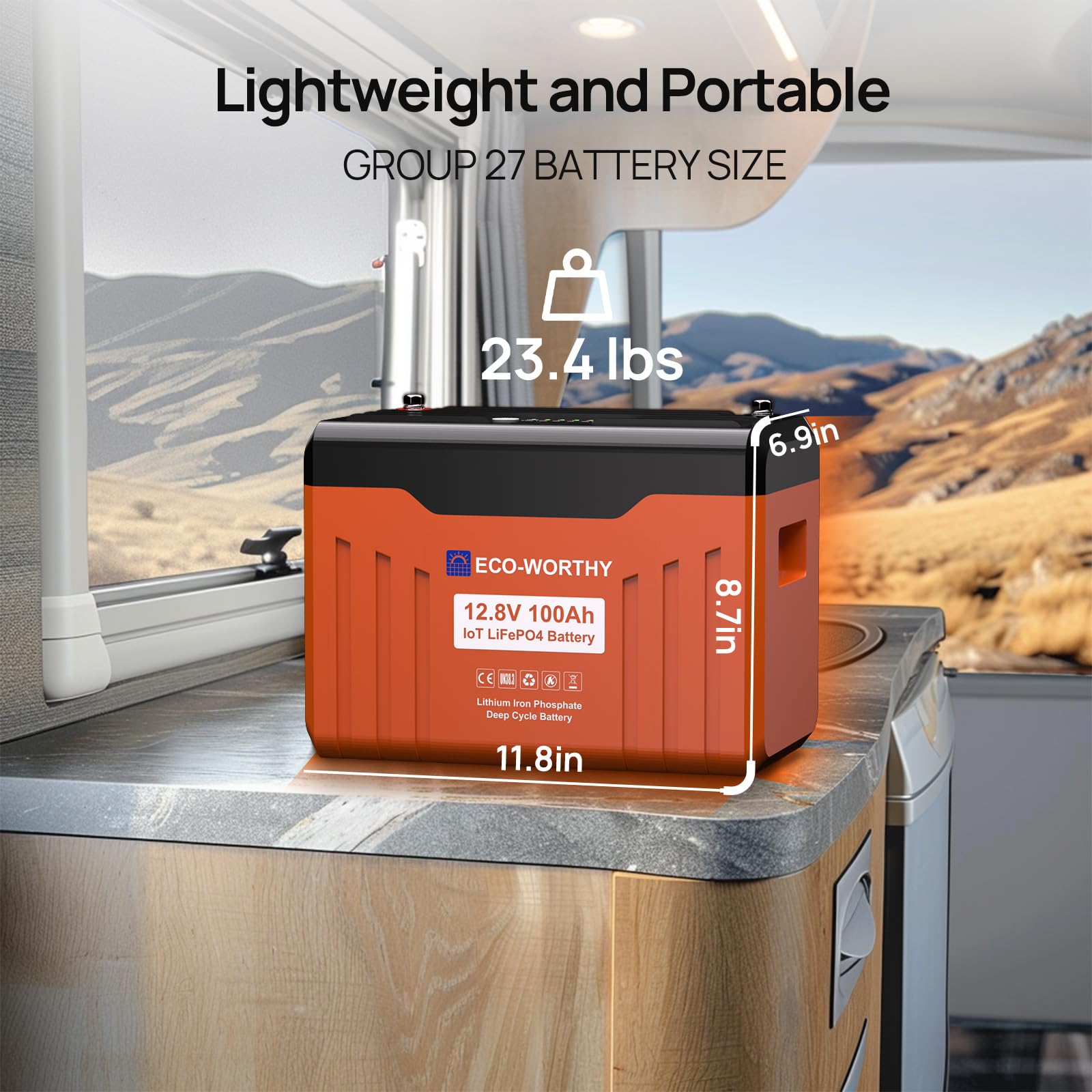 ECO-WORTHY Batterie Lithium 12V 100AH Bluetooth Batterie Lifepo4 avec Protection Basse température et 100A BMS,1280Wh Batterie pour Camping-Car, Panneau Solaire, Kit Solaire, Bateau, Moteur Trolling