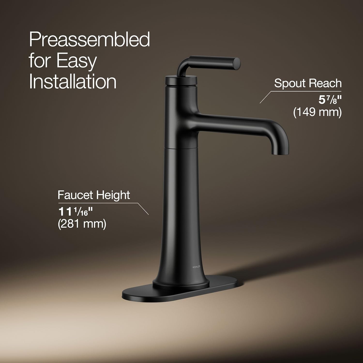 Kohler 26437-4-BL Tone™ Tall Single-Handle Bathroom Sink Faucet, 1.2 gpm, Matte Black
