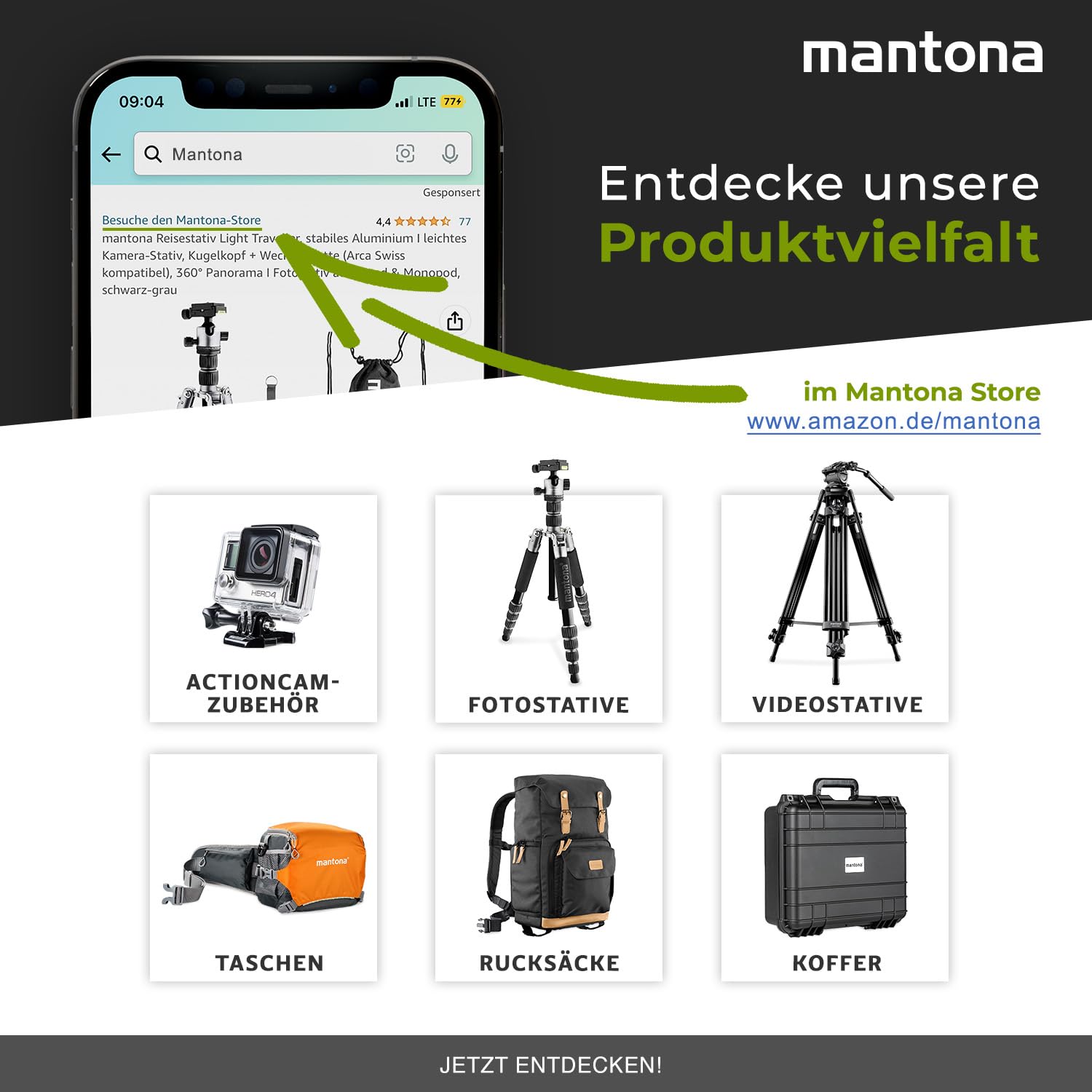 Mantona Elektrischer 360° Panoramakopf, Schwenkkopf mit Endlosrotation, Stativkopf für Panorama, Kamera Zubehör für GoPro Action-Kameras & Smartphones