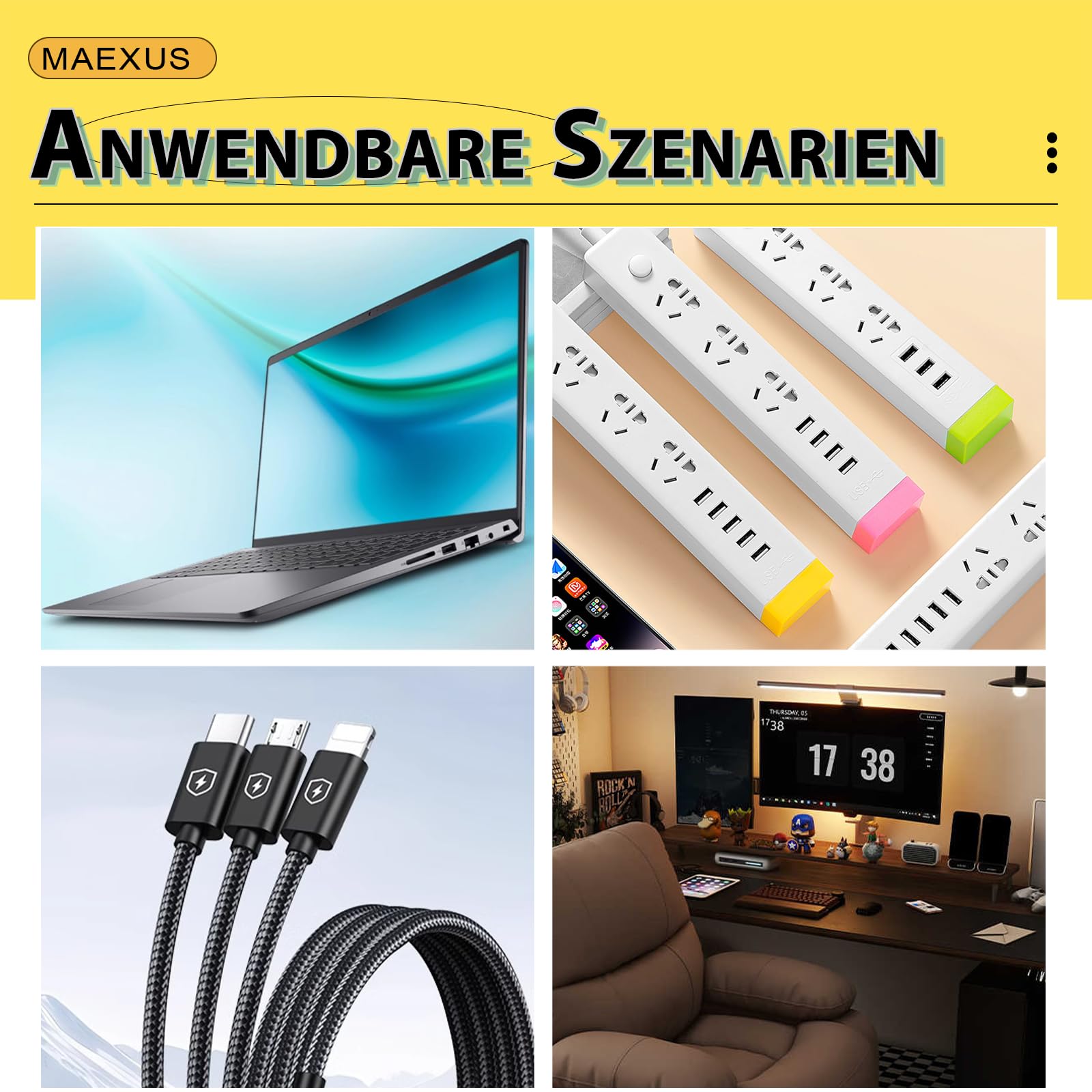 MAEXUS Nasadka ochronna USB, zestaw 36 wtyczek przeciwpyłowych, ochrona przed kurzem USB C, stoper przeciwpyłowy typu C, miękka osłona na port micro USB, osłona ochronna do portu USB, USB A, typ C