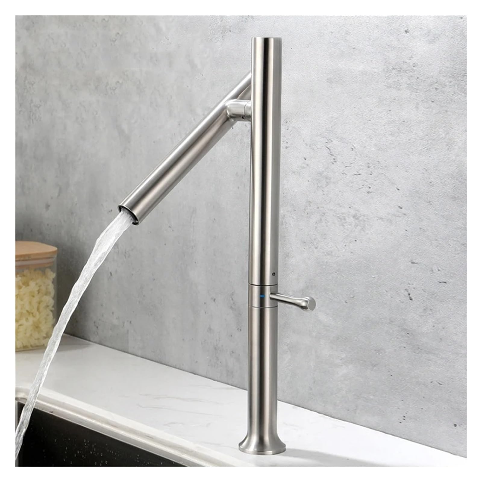 Küchenarmatur aus gebürstetem Nickel, Edelstahl, 360° drehbar, Einhebelmischer für die Montage auf Waschtischplatten, Kalt- und Warmwasseranschluss