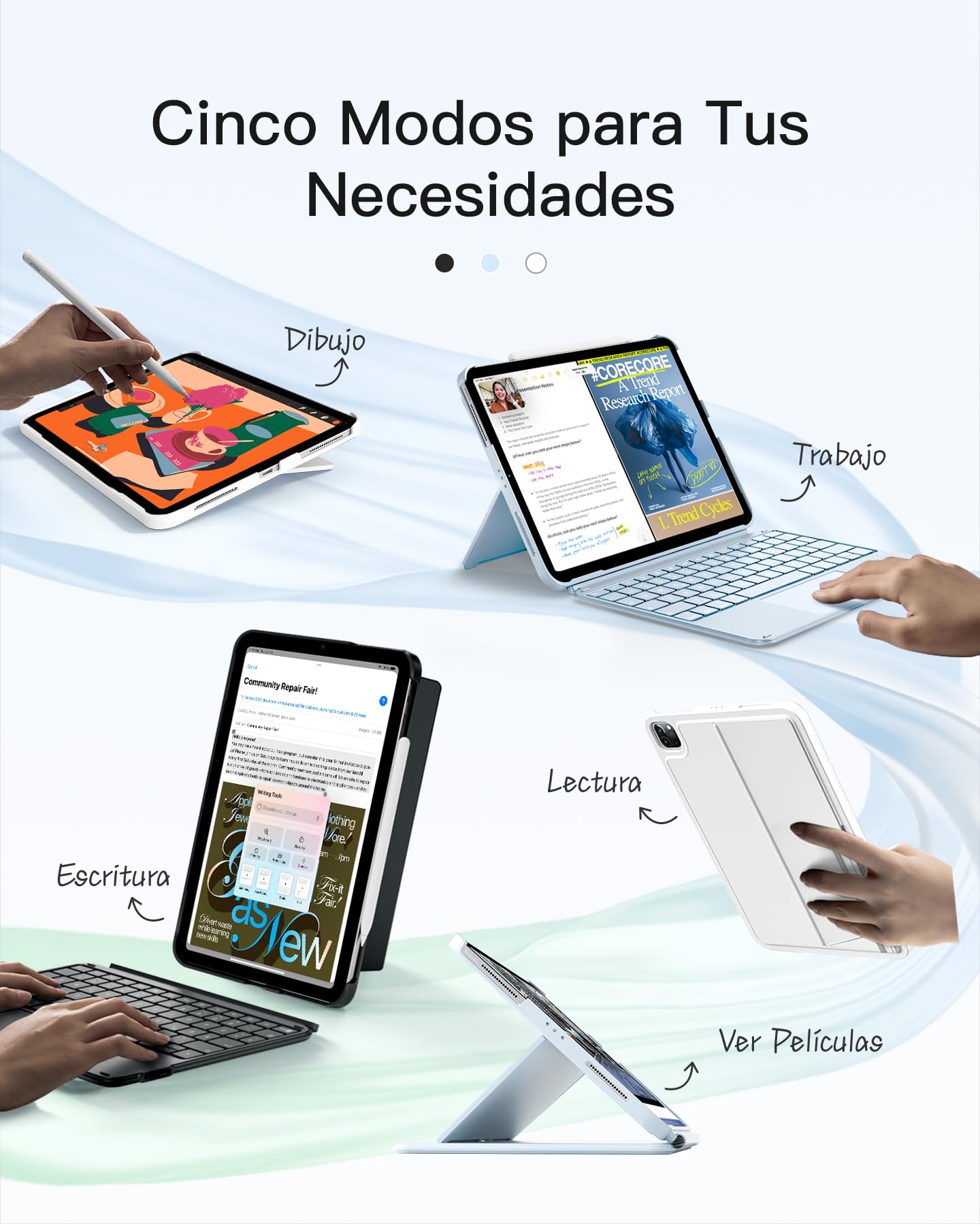 Inateck Teclado Retroiluminado 7 Colores for iPad 10Gen 2022/11Gen A16 2025 (10.9/11"), Air 11" M4/M3/M2, Air 6.ª/5.ª/4.ª, Pro 11 1-4Gen, Teclado Ultraligero Desmontable con Touchp, KB04122-RGB Negro — view 6