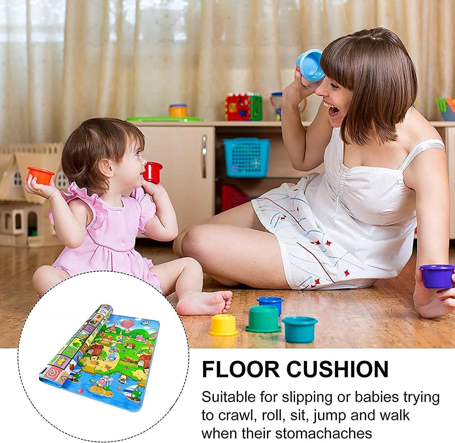 GLITZEN Double Sided Waterproof Baby Play Mat, Play Mats for Kids Large Size, Baby Carpet, Play Mat Crawling Baby Play Mat, Non-Slip Crawl Floor Mat Portable Use For Outdoor/Indoor (6x4 ft, 0.3cm Thickness) (Pack of 1) 4