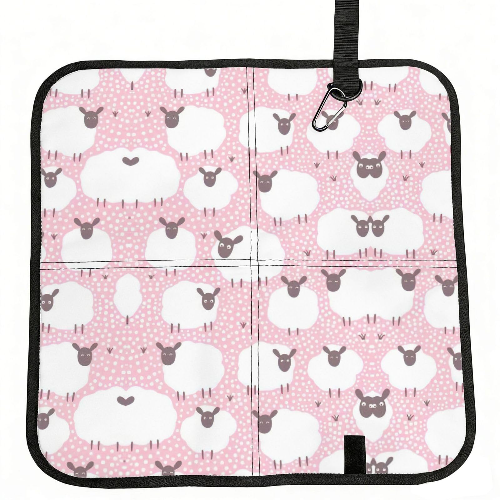 SDEGTHO White sheep on pink background Printed Foldable Seat Pad with Closure, Lightweight Cushion for Airplane Travel Camping